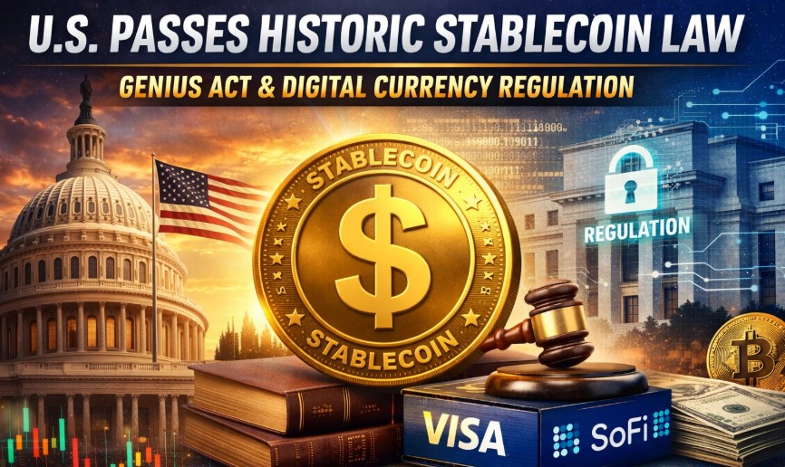 U.S. Passes Historic Stablecoin Law: GENIUS Act Sets Federal Framework as Visa & SoFi Move into Digital Dollar Settlement